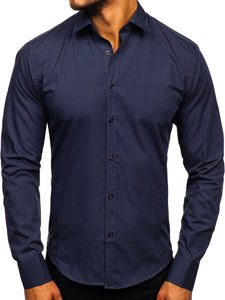 Men's Elegant Long Sleeve Shirt Navy Blue Bolf 1703