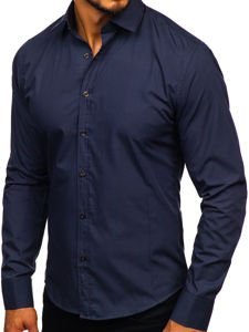 Men's Elegant Long Sleeve Shirt Navy Blue Bolf 1703