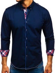 Men's Elegant Long Sleeve Shirt Navy Blue Bolf 1758