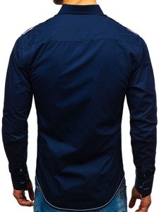 Men's Elegant Long Sleeve Shirt Navy Blue Bolf 1758