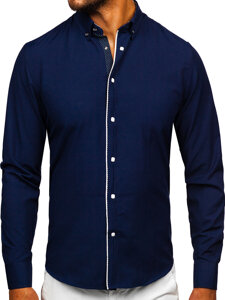 Men’s Elegant Long Sleeve Shirt Navy Blue Bolf 17724