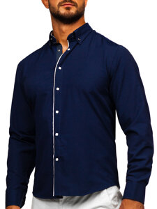 Men’s Elegant Long Sleeve Shirt Navy Blue Bolf 17724