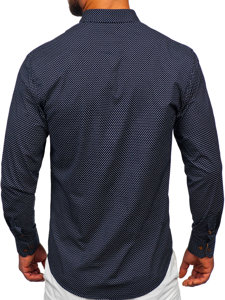 Men's Elegant Long Sleeve Shirt Navy Blue Bolf 19603