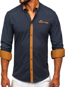 Men's Elegant Long Sleeve Shirt Navy Blue Bolf 19603