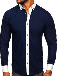 Men's Elegant Long Sleeve Shirt Navy Blue Bolf 21750