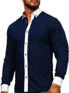 Men's Elegant Long Sleeve Shirt Navy Blue Bolf 21750