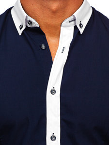 Men's Elegant Long Sleeve Shirt Navy Blue Bolf 21750