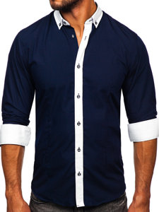 Men's Elegant Long Sleeve Shirt Navy Blue Bolf 21750