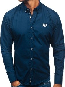 Men's Elegant Long Sleeve Shirt Navy Blue Bolf 2772