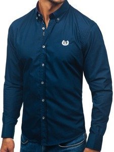 Men's Elegant Long Sleeve Shirt Navy Blue Bolf 2772