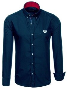 Men's Elegant Long Sleeve Shirt Navy Blue Bolf 2772