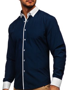 Men's Elegant Long Sleeve Shirt Navy Blue Bolf 2782