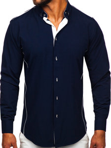 Men's Elegant Long Sleeve Shirt Navy Blue Bolf 5722-1