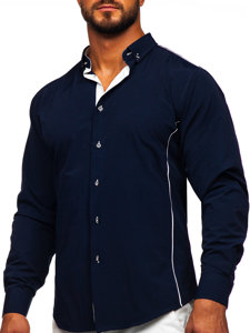 Men's Elegant Long Sleeve Shirt Navy Blue Bolf 5722-1