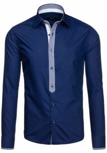 Men's Elegant Long Sleeve Shirt Navy Blue Bolf 6873