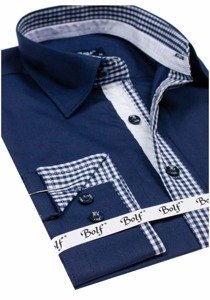 Men's Elegant Long Sleeve Shirt Navy Blue Bolf 6873