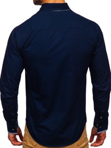 Men's Elegant Long Sleeve Shirt Navy Blue Bolf 6873