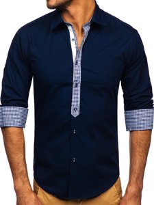 Men's Elegant Long Sleeve Shirt Navy Blue Bolf 6873