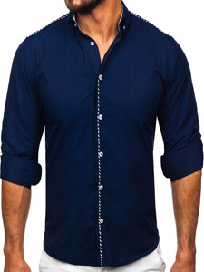 Men's Elegant Long Sleeve Shirt Navy Blue Bolf 6920