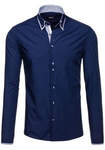 Men's Elegant Long Sleeve Shirt Navy Blue Bolf 6929-A