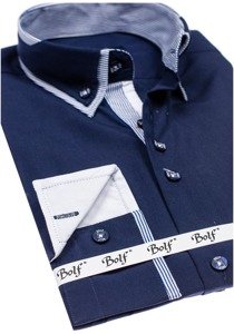 Men's Elegant Long Sleeve Shirt Navy Blue Bolf 6929-A