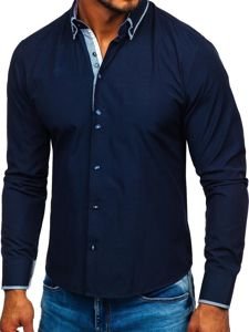 Men's Elegant Long Sleeve Shirt Navy Blue Bolf 6929-A