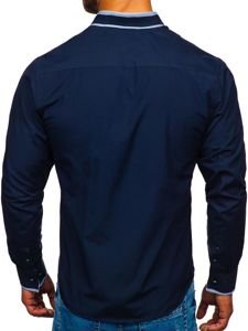 Men's Elegant Long Sleeve Shirt Navy Blue Bolf 6929-A