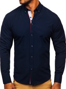 Men's Elegant Long Sleeve Shirt Navy Blue Bolf 8839