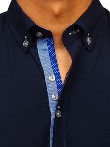 Men's Elegant Long Sleeve Shirt Navy Blue Bolf 8840-1