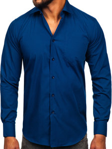 Men's Elegant Long Sleeve Shirt Navy Blue Bolf M14