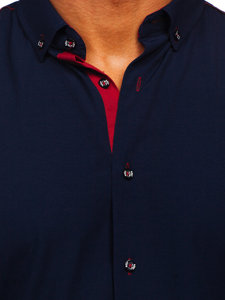 Men's Elegant Long Sleeve Shirt Navy Blue-Claret Bolf 5722-1