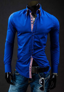 Men's Elegant Long Sleeve Shirt Royal Blue Bolf 0926A