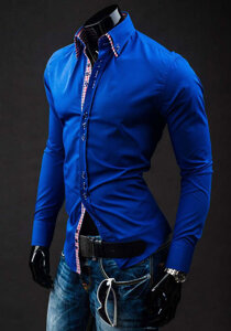 Men's Elegant Long Sleeve Shirt Royal Blue Bolf 0926A