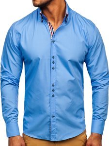 Men's Elegant Long Sleeve Shirt Sky Blue Bolf 0926