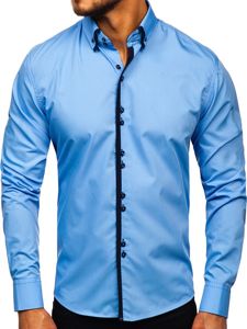 Men's Elegant Long Sleeve Shirt Sky Blue Bolf 1721-1