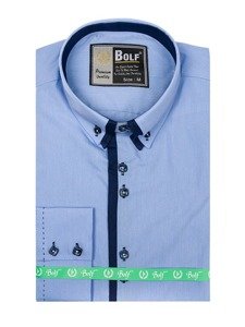 Men's Elegant Long Sleeve Shirt Sky Blue Bolf 1721-1