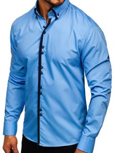 Men's Elegant Long Sleeve Shirt Sky Blue Bolf 1721-1