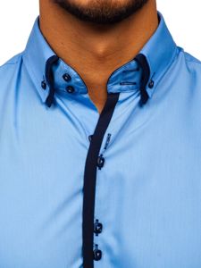 Men's Elegant Long Sleeve Shirt Sky Blue Bolf 1721-1