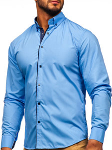 Men's Elegant Long Sleeve Shirt Sky Blue Bolf 7724-1