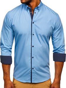 Men's Elegant Long Sleeve Shirt Sky Blue Bolf 7724