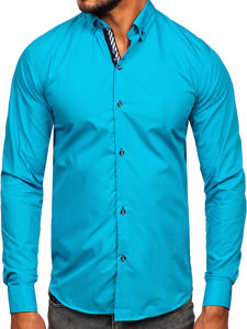 Men's Elegant Long Sleeve Shirt Turquoise Bolf 5796-1