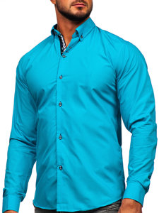 Men's Elegant Long Sleeve Shirt Turquoise Bolf 5796-1