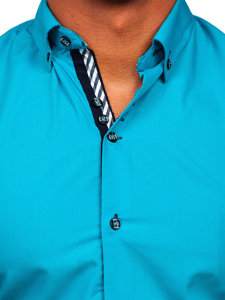 Men's Elegant Long Sleeve Shirt Turquoise Bolf 5796-1