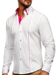 Men's Elegant Long Sleeve Shirt White-Pink Bolf 4744