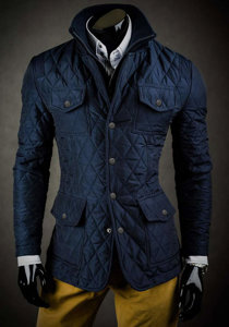 Men's Elegant Quilted Jacket Navy Blue Bolf 802A