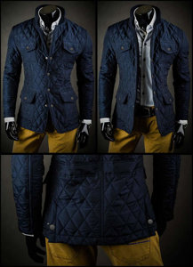 Men's Elegant Quilted Jacket Navy Blue Bolf 802A