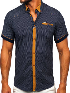 Men's Elegant Short Sleeve Shirt Navy Blue Bolf 19616