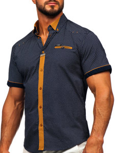 Men's Elegant Short Sleeve Shirt Navy Blue Bolf 19616