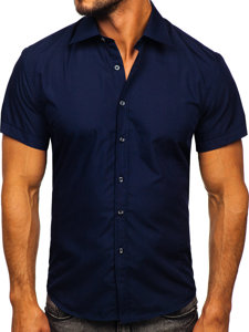 Men's Elegant Short Sleeve Shirt Navy Blue Bolf 7501