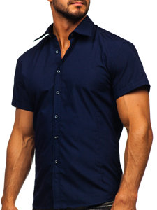 Men's Elegant Short Sleeve Shirt Navy Blue Bolf 7501